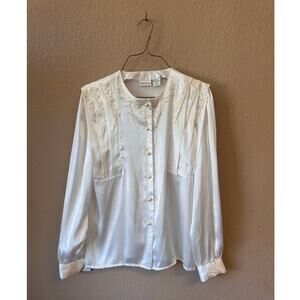 Vintage 80s Nicola white beaded button down blouse size 8